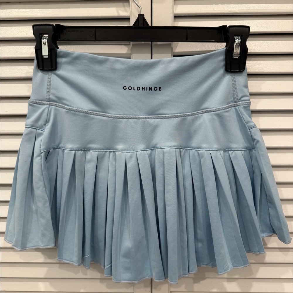 Gold Hinge Pleated Tennis Skirt - Pale Blue
